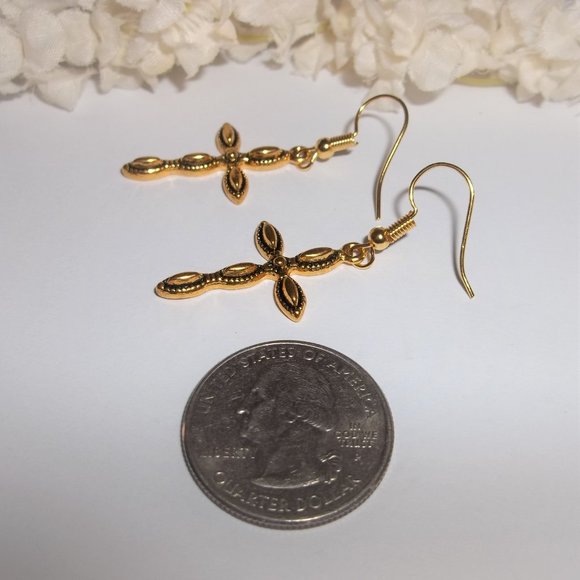 Cross Earrings, Cross Earring, Gold Cross Earrings, Gold Cross Earring Set C072 - Picture 5 of 8